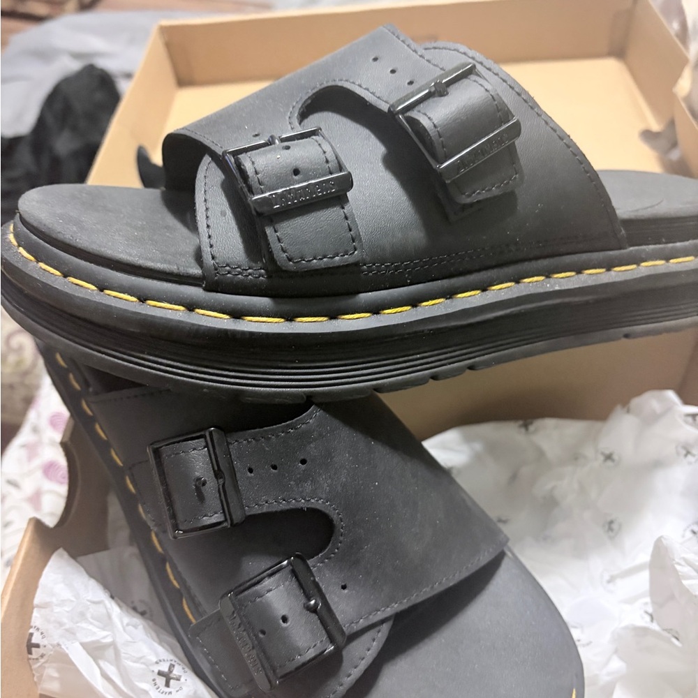Doc Martens Double Strap Sandals with Yellow Stitching